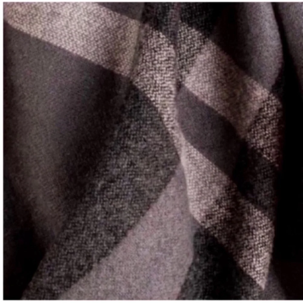 Ethical Gray Plaid Poncho Wrap Fringe